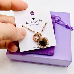 kate spade Rose Gold Black Crystal Halo Pendant Necklace